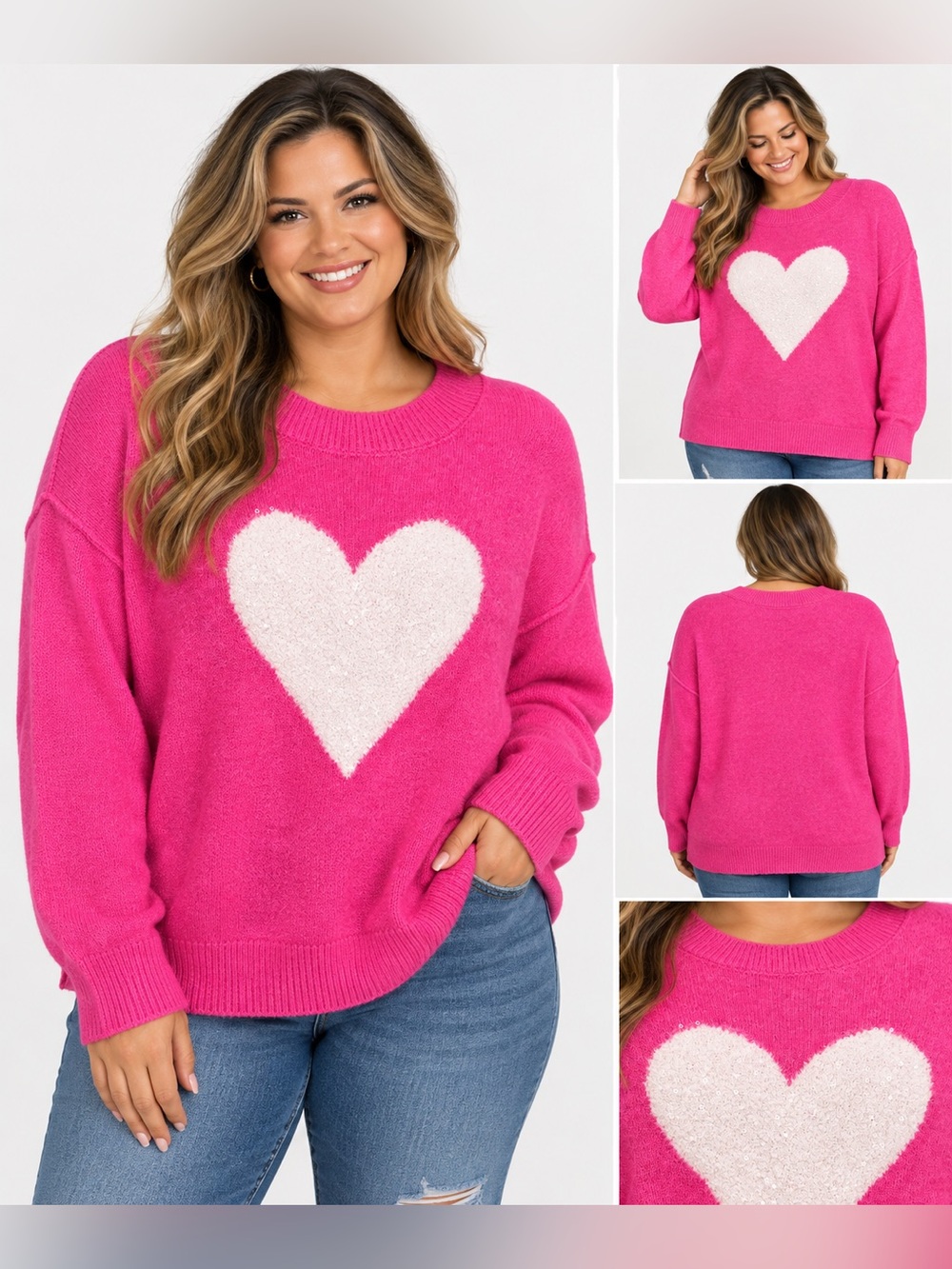 CeCe women’s plus size Pink sequins Heart Sweater size 1X
